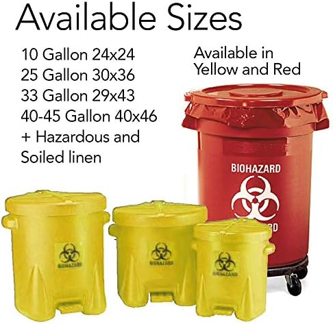 Resilia Medical - Биологично опасни пакети за отстраняване на опасни отпадъци, Отговаря на стандартите DOT ASTM за използване в болници, Червен, 10 Литра, 24x24 инча, 50 опаковки