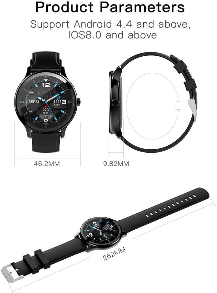 BlueNEXT Smart-часовници, Сензорни Часовници, Фитнес Тракер, Фитнес часовник, Монитор на сърдечната честота, Съвместима с iOS, телефони Android и Samsung за мъже и жени, Черен