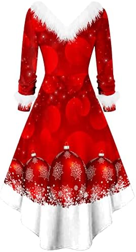 Секси Коледна рокля в стил Мозайка, Есенни рокли за жени с Дълъг Ръкав и V-Образно яка, Коледни Елегантна Асиметрична Вечерна Рокля