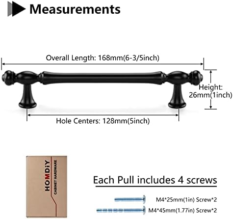 Дръжки за шкафове homdiy 25 Бр., Черни Дръжки за шкафове с отвори 5 инча, Матов Черен Кухненски Дръжки от Цели С Алуминиеви, Профили за Шкафове, чекмеджета Шкафа
