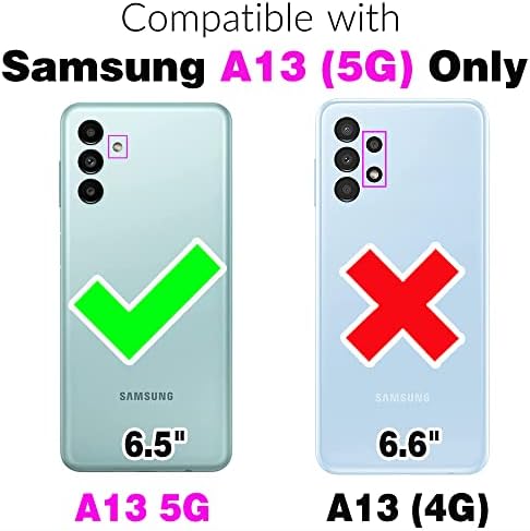 Asuwish е Съвместим с Samsung Galaxy A13 5G Чанта-портфейл и Защитно фолио за екран от закалено Стъкло, Сгъваеми Държач за карти, Слот Стойка, Калъф за мобилен телефон A04S M13 G5 A 13 2022 13A A135G SM A136U, Женски,