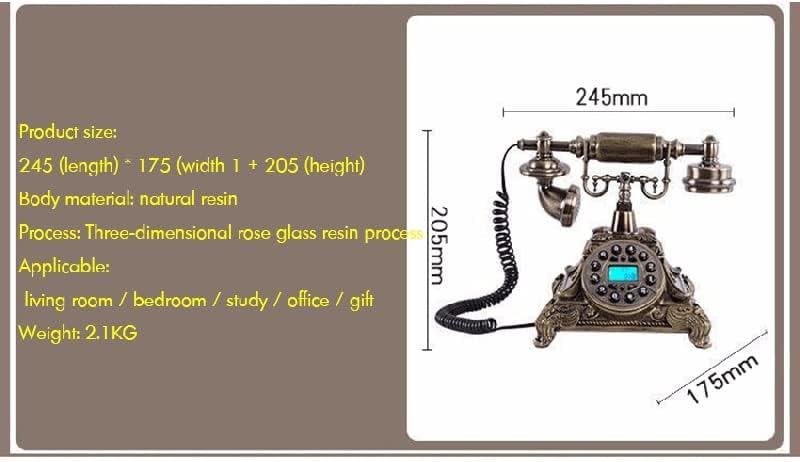 Стационарен Телефон LUKEO в Ретро стил от Естествена смола, Старомоден Телефон с Кнопочным избиране, идентификатор на повикващия, Говорител, Двойна система FSK / DTMF, Осветление