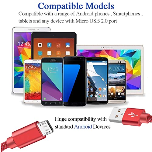Кабел Micro USB за Android, KSun.Y-Кабел за бързо зареждане конектор Micro USB 2.0 в оплетке, съвместим с Samsung Galaxy More [Red] (2 опаковки по 6 метра)