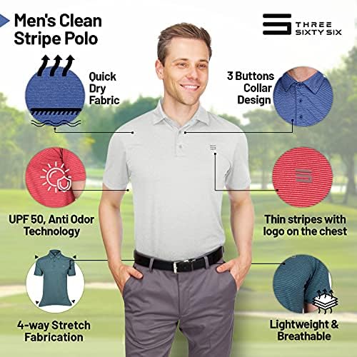 Мъжки ризи за голф Three Sixty Six - Мъжки Бързосъхнеща Риза с къси ръкави с яка - 4-Лентов еластичност и UPF 50
