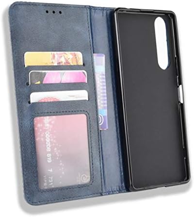 Калъф HualuBro Sony Xperia 1, II, устойчив на удари чанта-портфейл от изкуствена кожа в ретро стил, Панти калъф-книжка с отделения за карти и магнитна закопчалка за Sony Xperia 1 II Калъф за вашия телефон (Син)