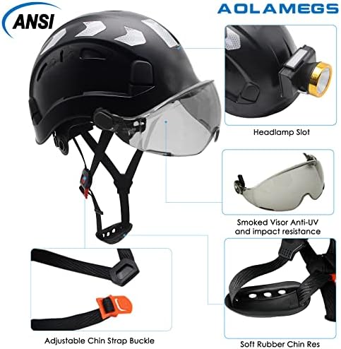 AOLAMEGS Строителна Защитно вафен - Одобрени от ANSI Z89.1 Предпазни каски с козирка и слушалки, Леки Отразяващи шлемове от ABS пластмаса с вентилационни за Мъже и Жени, Промишлена Работно Облекло, 6-Точков Окачване