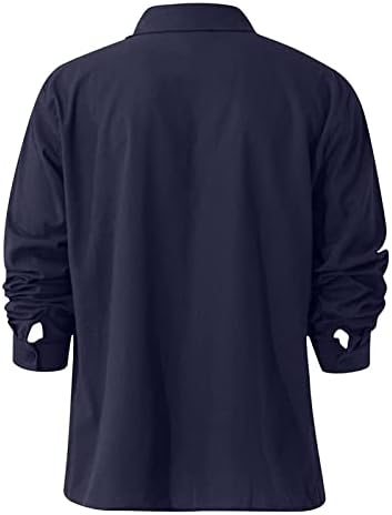 Мъжки Памучен Бельо Риза с дълъг ръкав и V-образно деколте, Свободна Риза с Копчета, Плажни и Ежедневни Памучен Лятна Лека Риза С Ревери