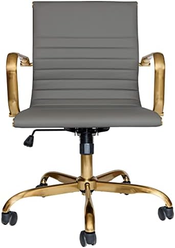 LeisureMod Harris Съвременно регулируема офис стол за мениджъри с превръщането механизъм от изкуствена кожа Task Gold (сив)