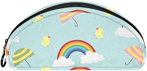 TBOUOBT Козметични Пътни Чанти, Косметичка, Косметичка за Тоалетни принадлежности, Cartoony Чадър Rainbow Chicken Cloud