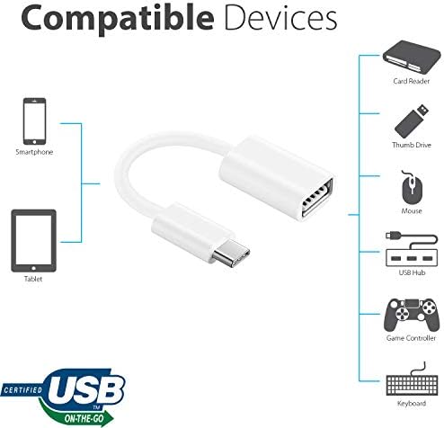 Адаптер за USB OTG-C 3.0, съвместим с вашия LG Tone Style HBS-SL6S, осигурява бърз, доказан и многофункционално използване на функции като например клавиатури, флаш памети, мишки и т.н. (Бял)