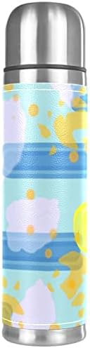 Кожена Чаша с Вакуумна Изолация от Неръждаема Стомана Абстрактен Термос Бутилка за Вода за Топли и Студени Напитки на Деца, Възрастни, 16 Унции