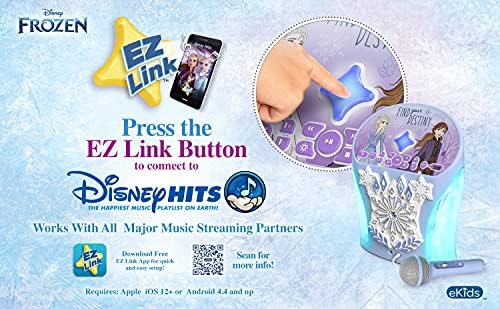 Караоке-машина eKids Дисни Frozen, Bluetooth говорител с микрофон за деца, Тонколони с USB порт за възпроизвеждане на музика, лесен достъп до замразени плейлистам с нова функция EZ Линк