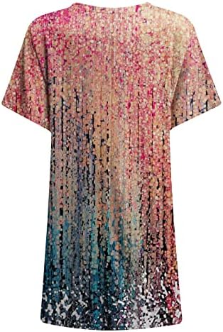 Блуза с Цветен Модел за Дами, Есента-Лято, в началото на с Кръгло деколте и Къс Ръкав, Тениски за Момичета 2023, Дрехи XW