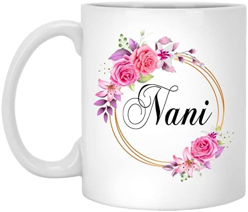 Подарък под формата на утайка от чаши с цветя Нани за Деня на майката - Розови цветя Нани в златна рамка - Нова чаша с цветя Нани - Подаръци за рожден Ден, за Нани - Кафеена чаша Нани 11 грама