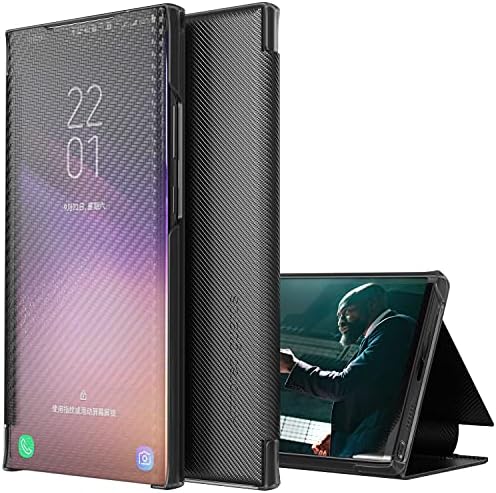 Флип калъф XYX за Samsung Note 10 Plus, Ултра-Защитен калъф, изработени от въглеродни влакна с ясен преглед на цялото тяло за Galaxy Note 10 Plus, черен