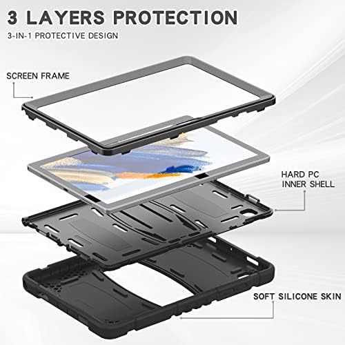Защитен калъф DINGMING, устойчив на удари калъф за Samsung Galaxy Tab A8 10.5 инча 2021 (SM-X200/X205), детски калъф, сверхпрочный мек силиконов калъф за таблет от TPU, за цялото тяло, със стойка (Цвят: черен +черен)