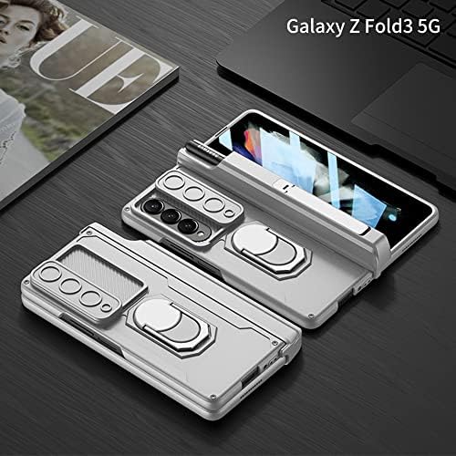 [5, 1] Калъф за Galaxy Z Fold 3 с притежателя на S Pen, [Защита на панти] [Магнитна поставка с пръстен 360 °] [Прибиращият се капак камера] [1x Защитно фолио за край на екрана] Калъф Armor за Samsung Galaxy Z Fold 3