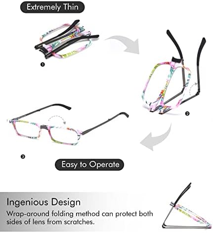 Missfive Сгъваеми очила за четене с блокиране на синя светлина За жените и мъжете-Защита от uv/напрежение в очите, Модерен принт Тънки и Леки Преносими очила за четене, Сгъваеми джобни Очила за пътуване (1,0 x /цветя)