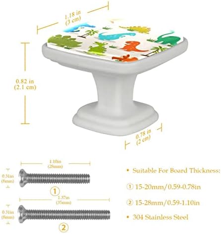 4 бр. Бяла Дръжка чекмедже Карикатура на Всички Видове Очарователни Динозаврите Квадратна Форма Флуоресцентни Дръжки за Гардероба, Шкафа, Дърпа за Момчета и Момичета, 1,18x0,82x0,78 инча