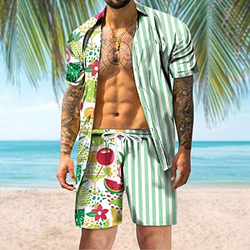 Bmisegm Мъжки Костюми, Мъжки Лятна Мода за Свободното време Хавай Приморски Почивка на Плажа Дигитален 3D Печат Риза с Къси Ръкави и Шорти