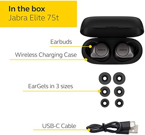 Jabra Elite 75t – Истински безжични слушалки с калъф за зареждане, титан черно – Bluetooth-слушалки с активно шумопотискане, удобна и надеждна засаждане, дълъг живот на батерията, отличен звук