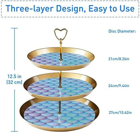 DragonBtu 3-Нива Поставка за Кексчета със Златен Стълб на Пластмаса на много нива Тава за Малка Кула С Шарките на Морски Скали, Русалки, Дисплей за Плодови Бонбони за Сватба, Рожден Ден, Коледа Чай