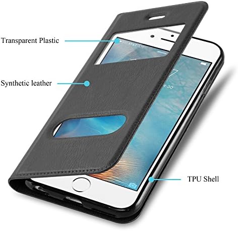 Калъф-за награда Cadorabo, съвместим с Apple iPhone 6 Plus /iPhone Plus 6S, Кометата Black - с магнитна закопчалка, 2 платформи за гледане прозорци и функция влакчета в Чантата си Etui Cover, калъф от изкуствена кожа