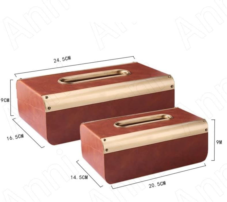 SDFGH Латунная Кожена кутия за салфетки със златен щрих, Държач за кърпички За дома, Хол, Настолна кутия за салфетки (Цвят: A, размер: 20,5 см)