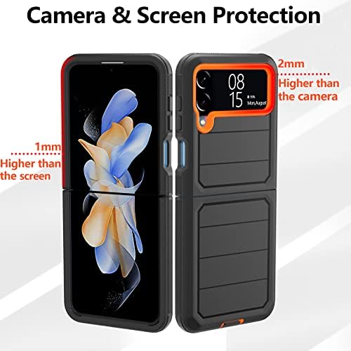 NIFFPD за Samsung Galaxy Z Флип-4 Калъф за телефон, Флип-4 в двуслоен калъф от твърда КОМПЮТЪР и Мека TPU със защита от надраскване, устойчив на удари Защитен калъф за Samsung Z Flip 4 5G 6,7-инчов (черно + оранжево)