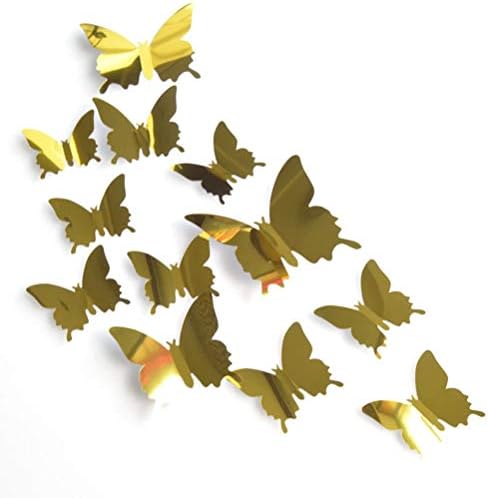 FABSELLER 12 бр. 3D Огледално Стикери за стена с Пеперуди, Украса За Дома, Свалящ Стикер на стената Направи си сам, Декор за Детска Стая, Спалня, Златни