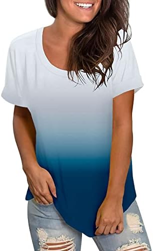 CGGMVCG Дамски Летни Блузи Ежедневни Прости Модни Многоцветни Градиентные Дамски Тениски с Кръгло Деколте и Къс Ръкав за Лятото