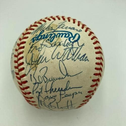 1985 Отбор на Шампионите от Световна серия Канзас Сити Роялз Подписа бейзболен договор с JSA COA - Бейзболни топки с автографи