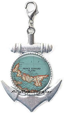 AllMapsupplier Модерен Котва с цип, карта на остров Принц Едуард, карта на остров Принц Едуард, карта на бижута със закопчалка омар, Морски провинция на Канада, A0131