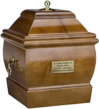 Кремационная Урна за възрастни от Масивна дървесина, Ковчег за Прах, Спомен УРНА (Кръст, горе, Роза + плака)