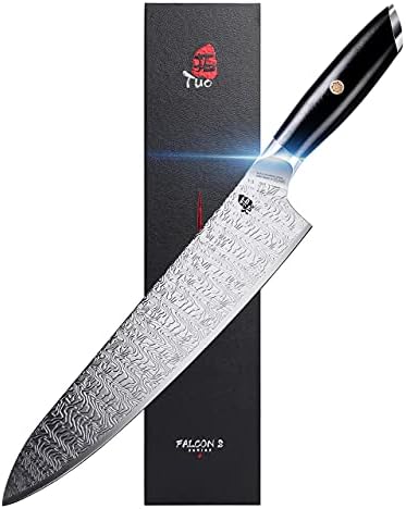Нож TUO Kiritsuke 8,5 см, и Нож на Главния готвач на 10 инча от Японска стомана AUS-8, с дръжка G10 - Серия Falcon S с Подарък кутия