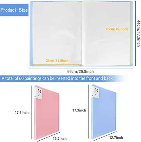UPINS A3 Книга за съхранение на диамант живопис за комплекти диамант живопис, 2 опаковки по 30 страници, папка, за съхранение на портфолио с диамант на художествената живопис, Прозрачни джобове 11,8x15,7 инча (синьо