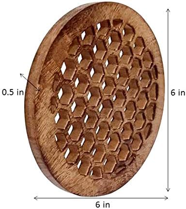 Поставка от дърво Purpledip Honey Comb: Поставка за горещи чинии или Стенен килим, 6 инча (12049A)