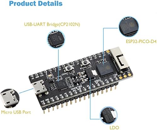 Geekstory ESP32-PICO-V4.1 Мини-Такса за разработка на 2,4 Ghz Двухрежимный WiFi + Съвместим БТ Двуядрен Микроконтроллерный процесор с вход за Arduino