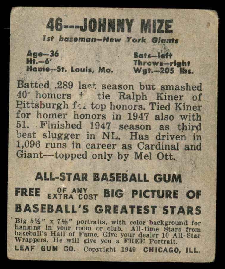 1948 Лист № 46 Джони Миз Ню Йорк Джайентс (Бейзболна картичка) ДОБРИ Джайентс