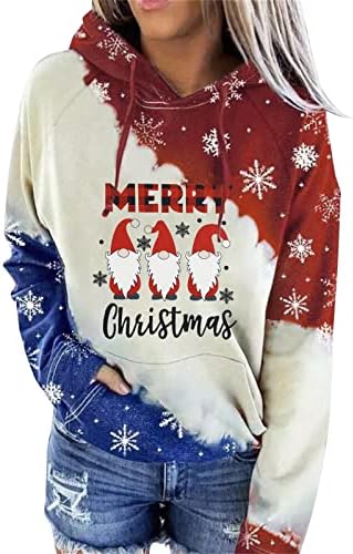 SFHFY Весела Коледа Hoody Дамски Сладък Гном Графичен Hoody Коледен Пуловер С Дълъг Ръкав Потник Блуза