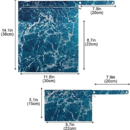 visesunny Blue Aqua Повърхността на Морската вода, 2 бр., Влажна Чанта с Джобове с цип, Моющаяся Множество Голям Чанта за Памперси за Пътуване, Плажа, Детска градина, Колички, Памперси, Мръсна спортни дрехи, Мокри Бански