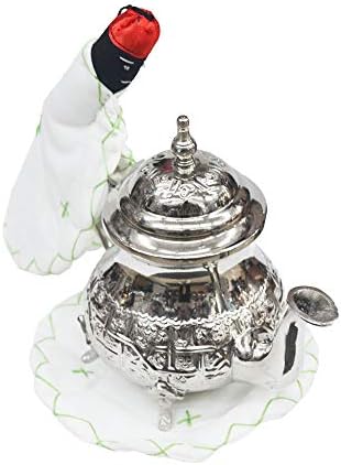 Поставка за марокански чайника и рукавица за съхранение и декорации от Чаено сервиза (Бяло-зелено)