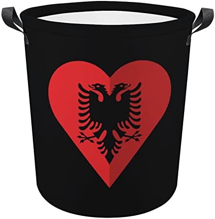 Знаме на Албания с Плосък Сърце, Сгъваема Кошница за Дрехи, Кошница за Дрехи с Дръжки, кош за Мръсни Дрехи, Чанта за Общежития на Колежа, на Семейството