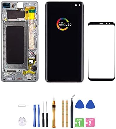 [Призма Бяла рамка] Amoled LCD дисплей за Samsung Galaxy S10 + Plus G975 Дигитайзер Сензорен Екран В Събирането на Подмяна на LCD дисплея G975F/DS G975U G975U G975W 6,4 сантиметра от Qvouaw (Призма бяла рамка)