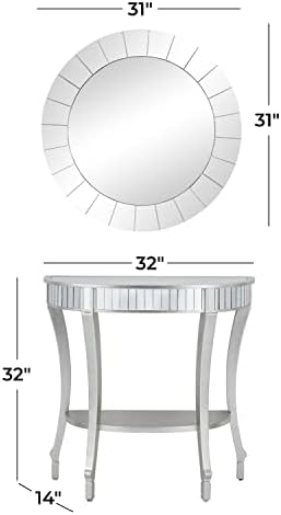 Конзола маса във формата на полумесец от дърво Deco 79 с огледало, комплект от 2 теми 32 , 31H, сребрист
