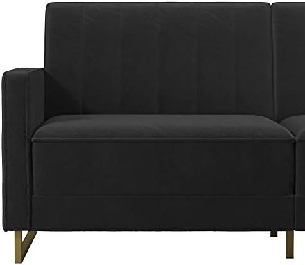 Novogratz 2358079N Спирала Skylar, Модерен разтегателен диван и канапе, черно кадифе futon