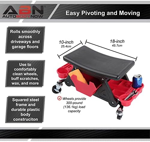 Стол механика ABN количка - Обемът на Гараж на стола за лозя 250 паунда, Седалка Механика на колела и Тави за инструменти за подробности