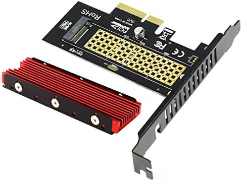 Адаптер JEYI m.2 NVMe PCIE 3.0 с Комбинирана Охлаждане Cooler Warship Nvme Heatsink + SK4 m.2 NVMe SSD за PCIE 3,0x4 Карта адаптер M Key Поддръжка на PCI Express PCI-e X8 X16 (червен)