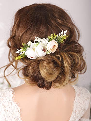 Гребен за коса Kercisbeauty Boho Blooming Цветя с бели листа за булка на сватба в градината