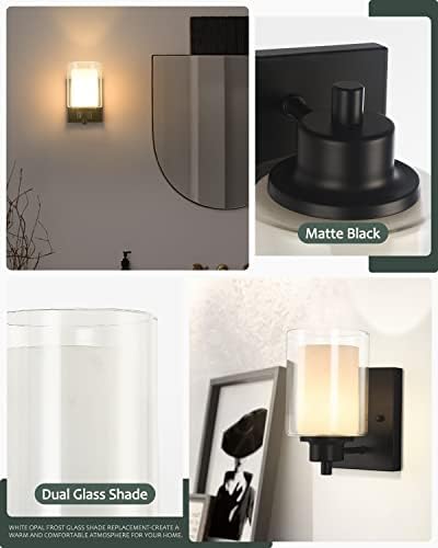 Eietonte 2 Комплекта осветителни тела за баня, 1 лампа, Черен, с монтиран на стената лампа за помещения с двоен Стъклен Абажуром, монтиран на стената лампа за баня в фермерска къща, Ретро Лампа E26 Bese за стенен монтаж